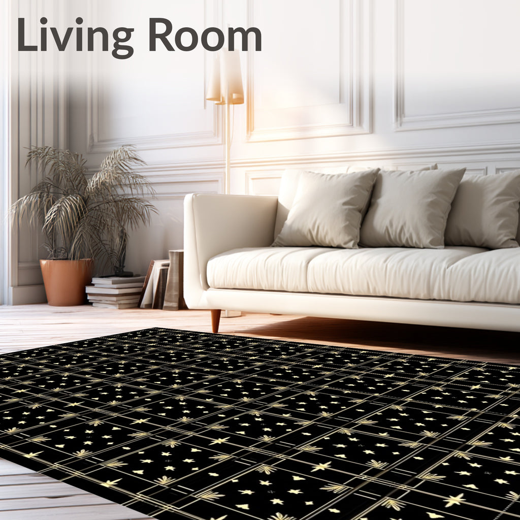 Geometric Starburst Black Golden Pattern Rug