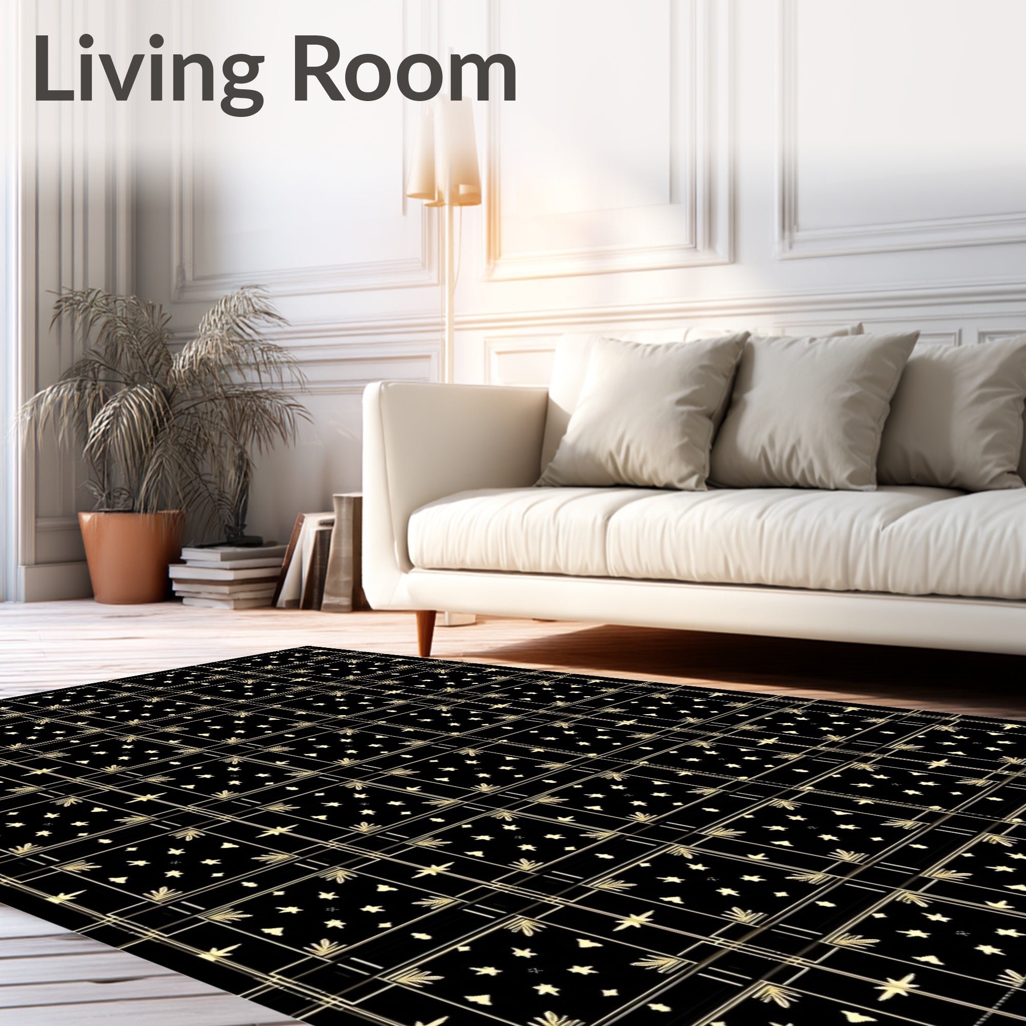 Geometric Starburst Black Golden Pattern Rug