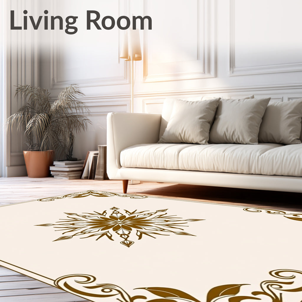 Brown Floral Medallion Corner Accents Rug