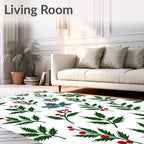 Deep Green Holly Berry Branches Rug