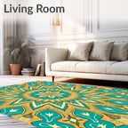 Mandala Style Teal And Gold Pattern Rug