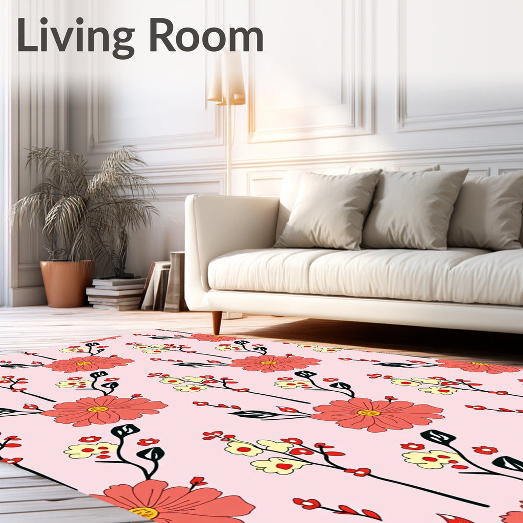 Coral Yellow Floral Sprig Design Rug