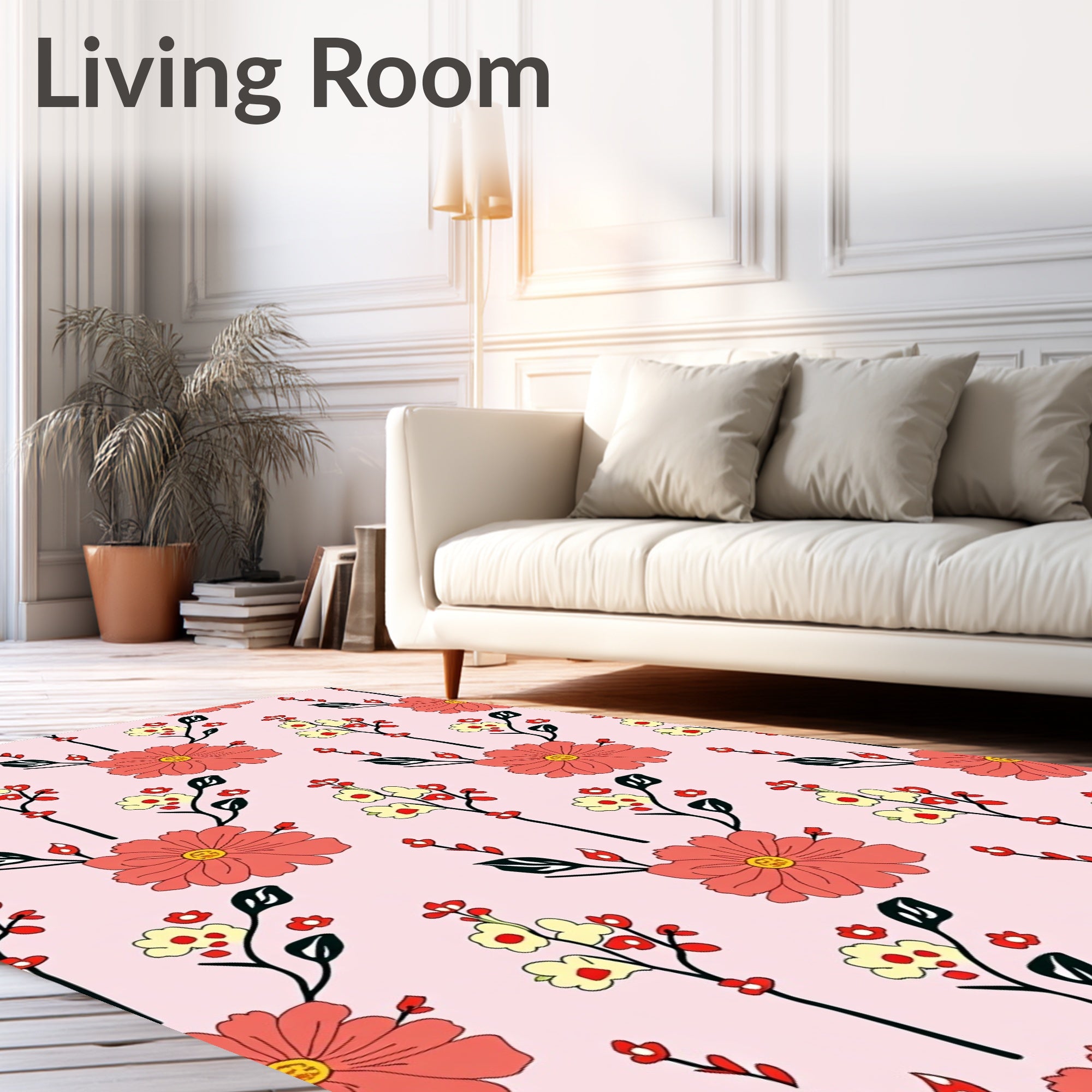 Coral Yellow Floral Sprig Design Rug
