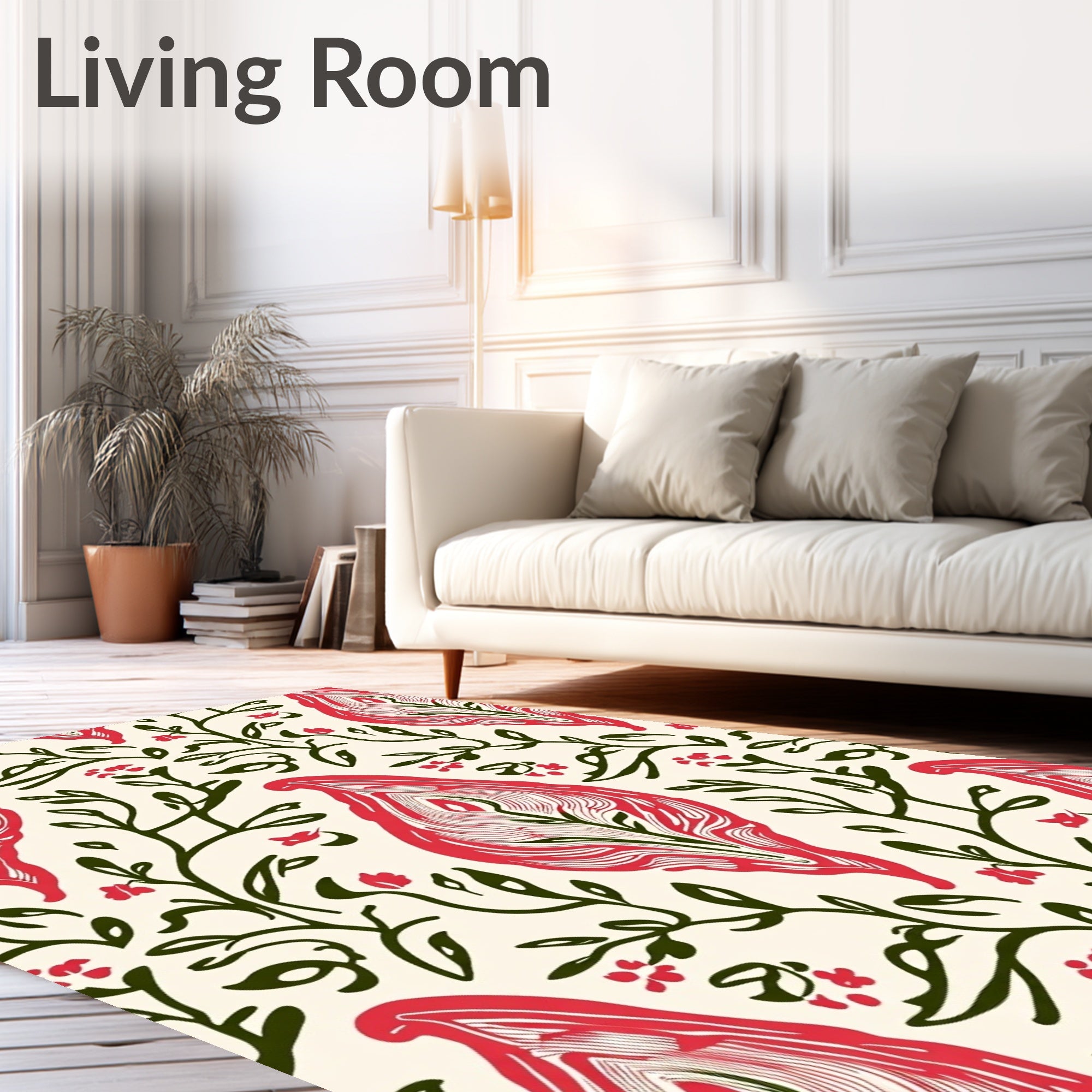 Red Floral Pattern Print Rug