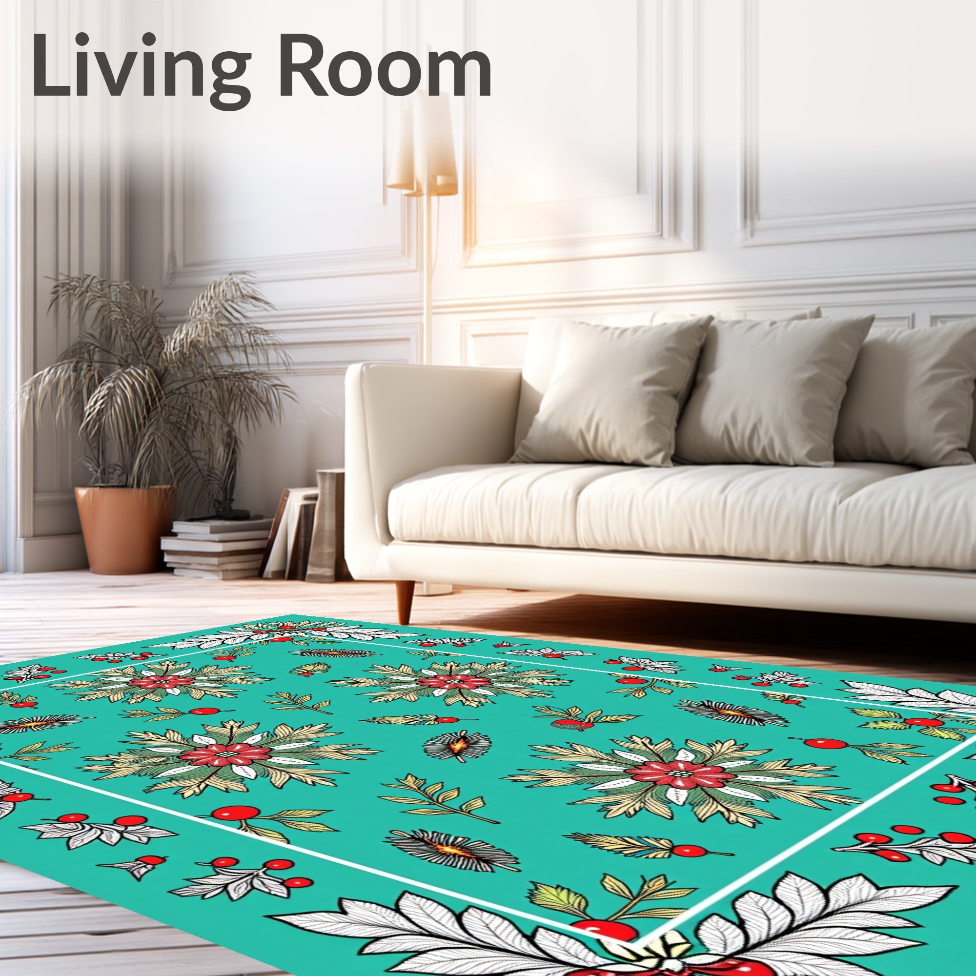 Red Floral Berry Foliage Pattern Rug