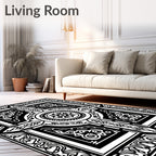 Black White Intricate Center Medallion Rug