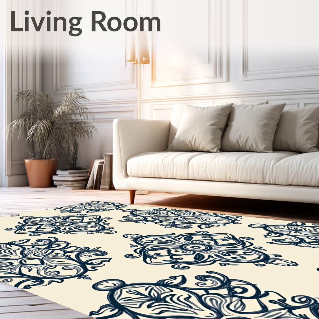 Damask Floral Symmetry Pattern Rug