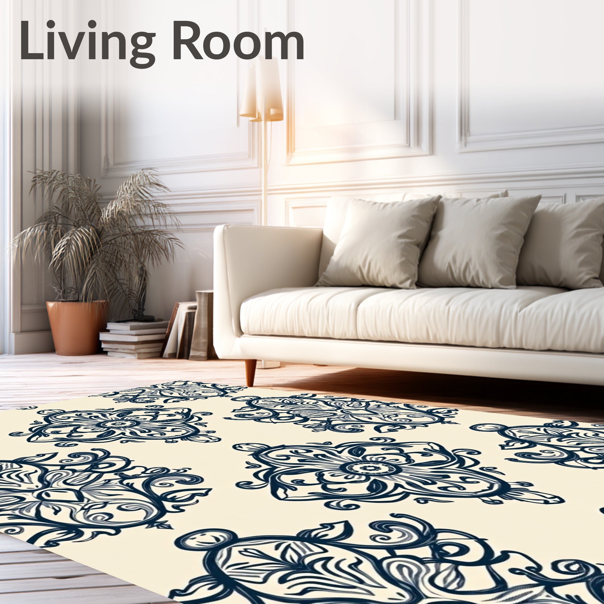 Damask Floral Symmetry Pattern Rug