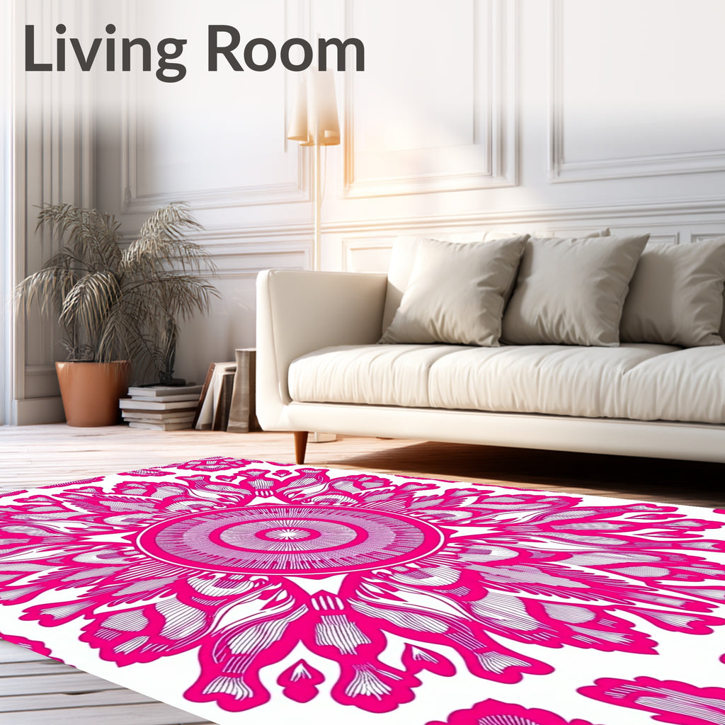 Vibrant Pink Floral Medallion Pattern Rug
