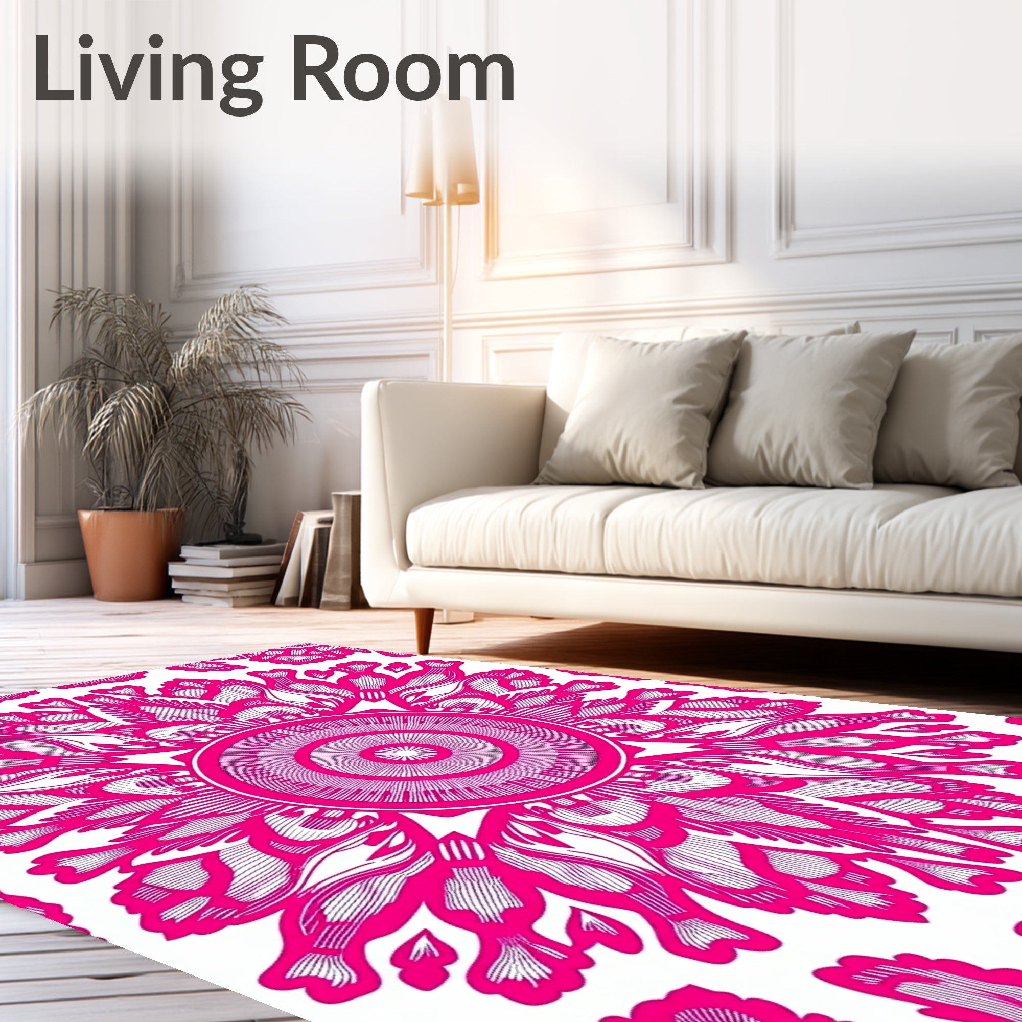 Vibrant Pink Floral Medallion Pattern Rug