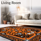 Vibrant Orange Black Floral Medallion Design Rug