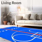 Bold Blue Red Geometric Court Design Rug