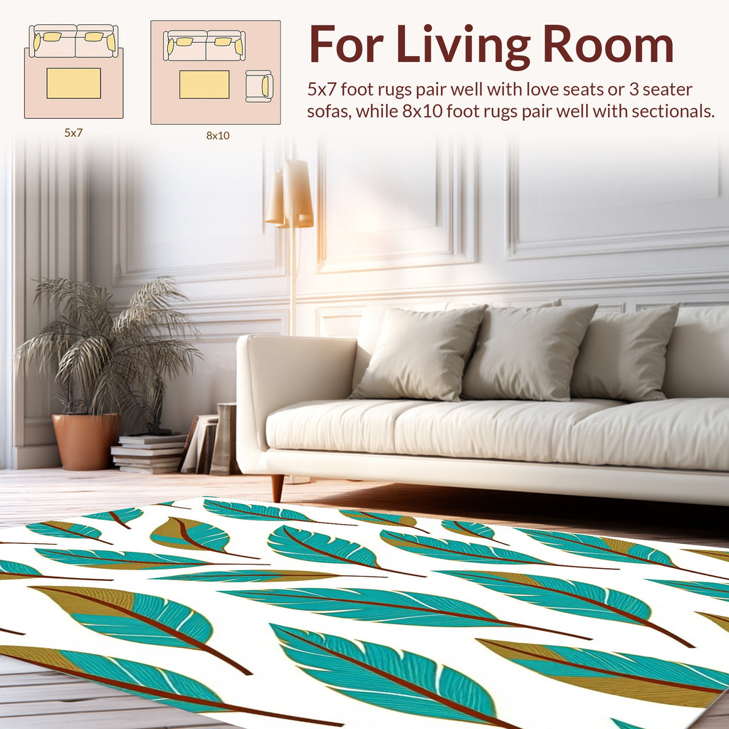 Turquoise Feather Pattern Design Rug