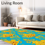 Yellow Red Floral Damask Pattern Rug
