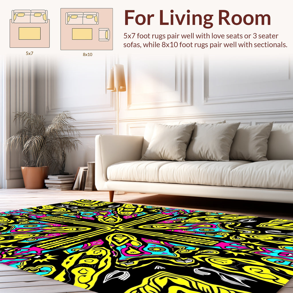 Bold Neon Psychedelic Pattern Rug
