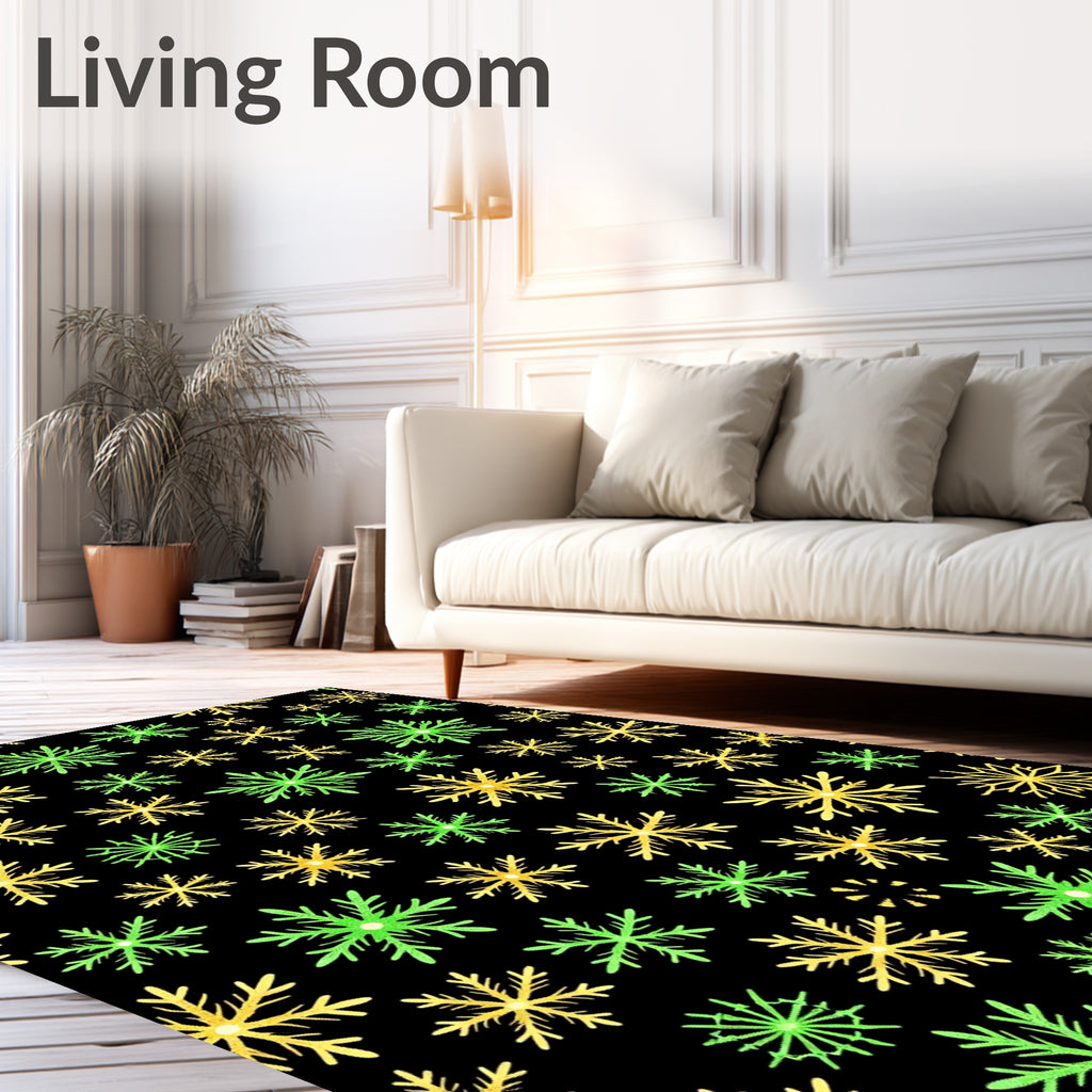 Golden Green Snowflake Scatter Rug
