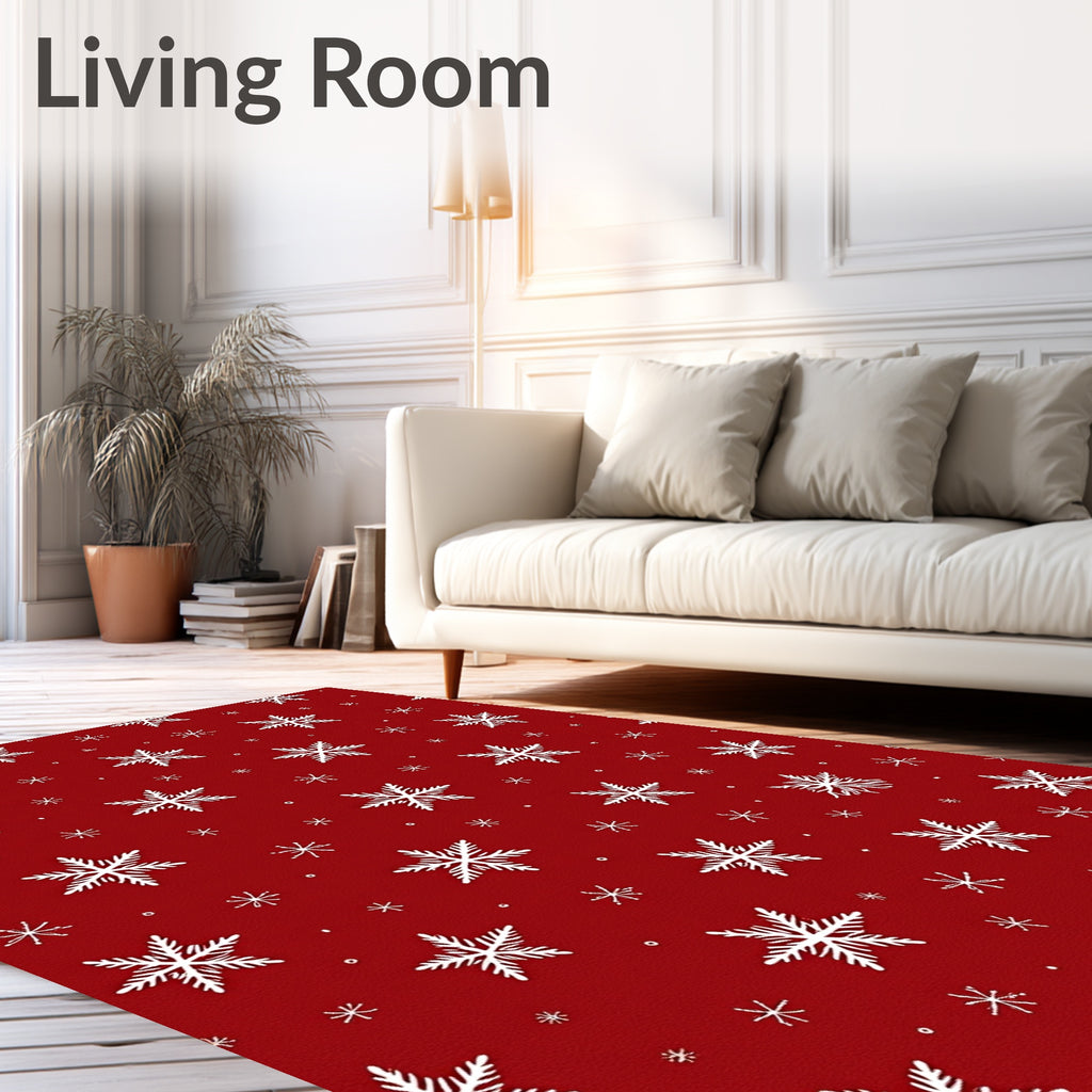 Winter Snowflake Patterned Red Rug