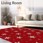 Winter Snowflake Patterned Red Rug