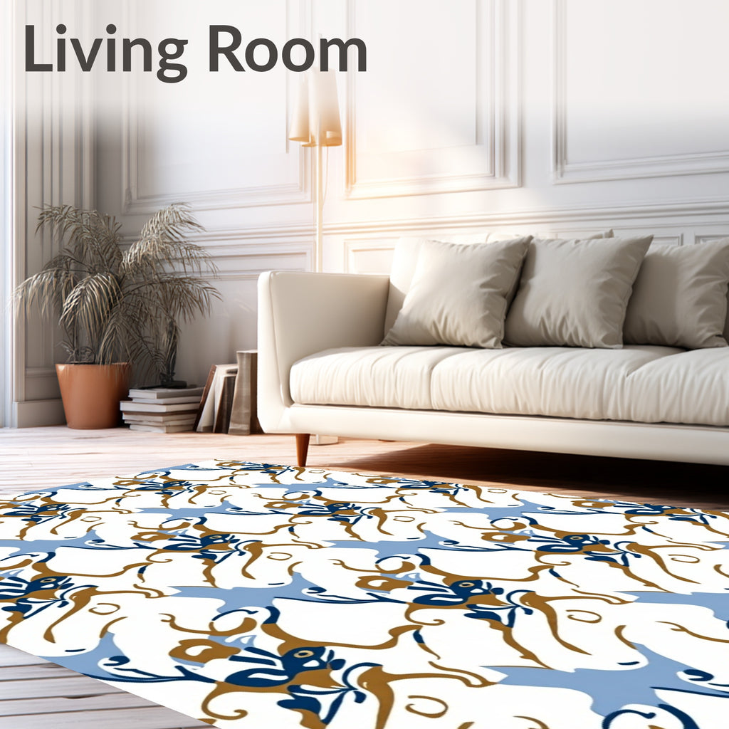 Abstract Swirl Blue Brown Floral Pattern Rug