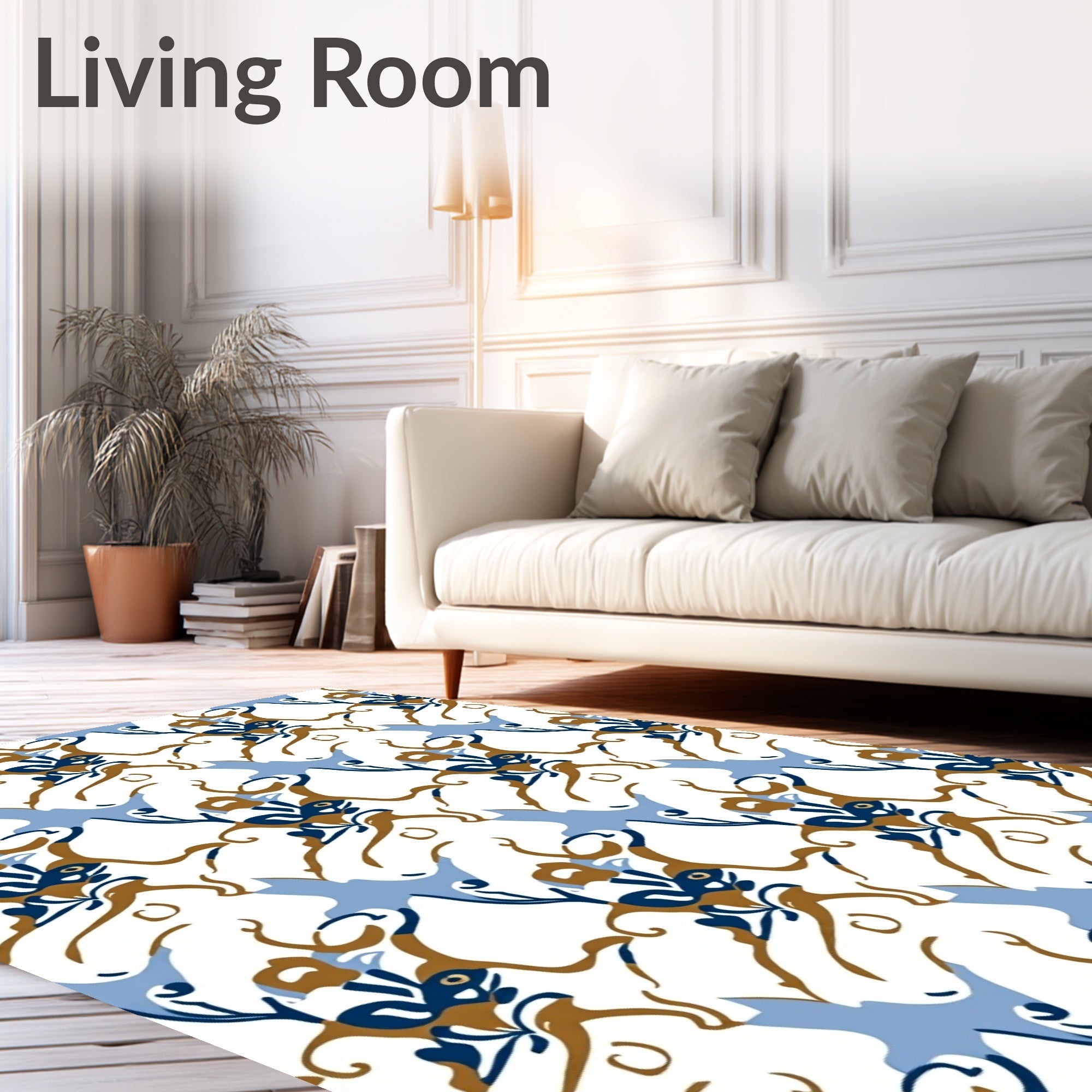 Abstract Swirl Blue Brown Floral Pattern Rug