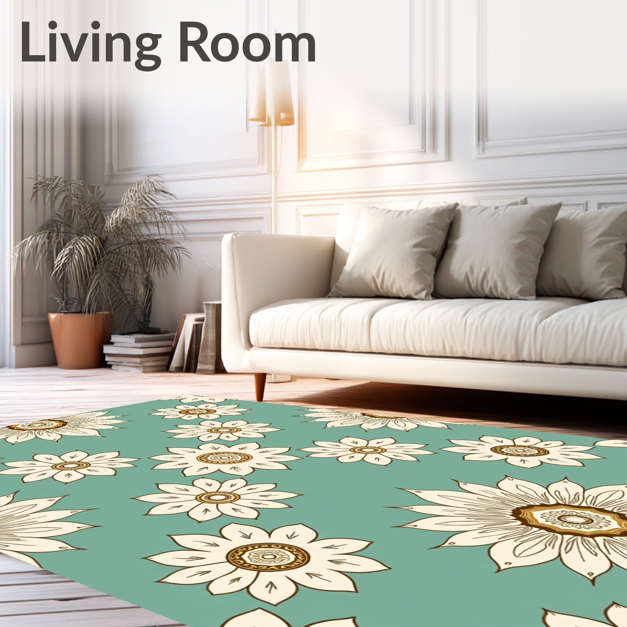Floral Mandala Inspired Cream Brown Rug