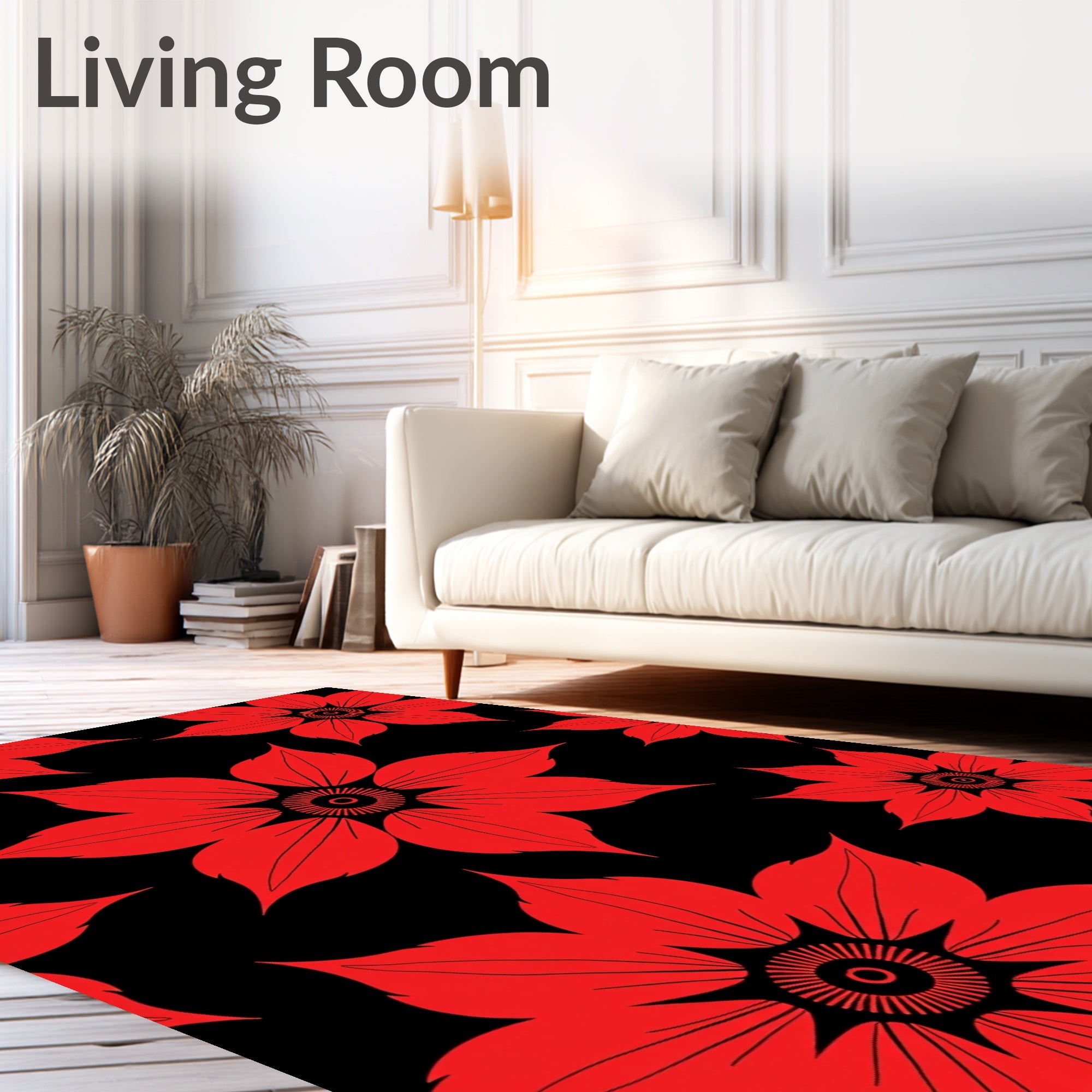 Bold Red Floral Patterned Rug