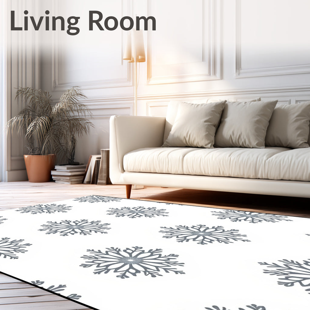 Silver Snowflake Minimalist Pattern Rug