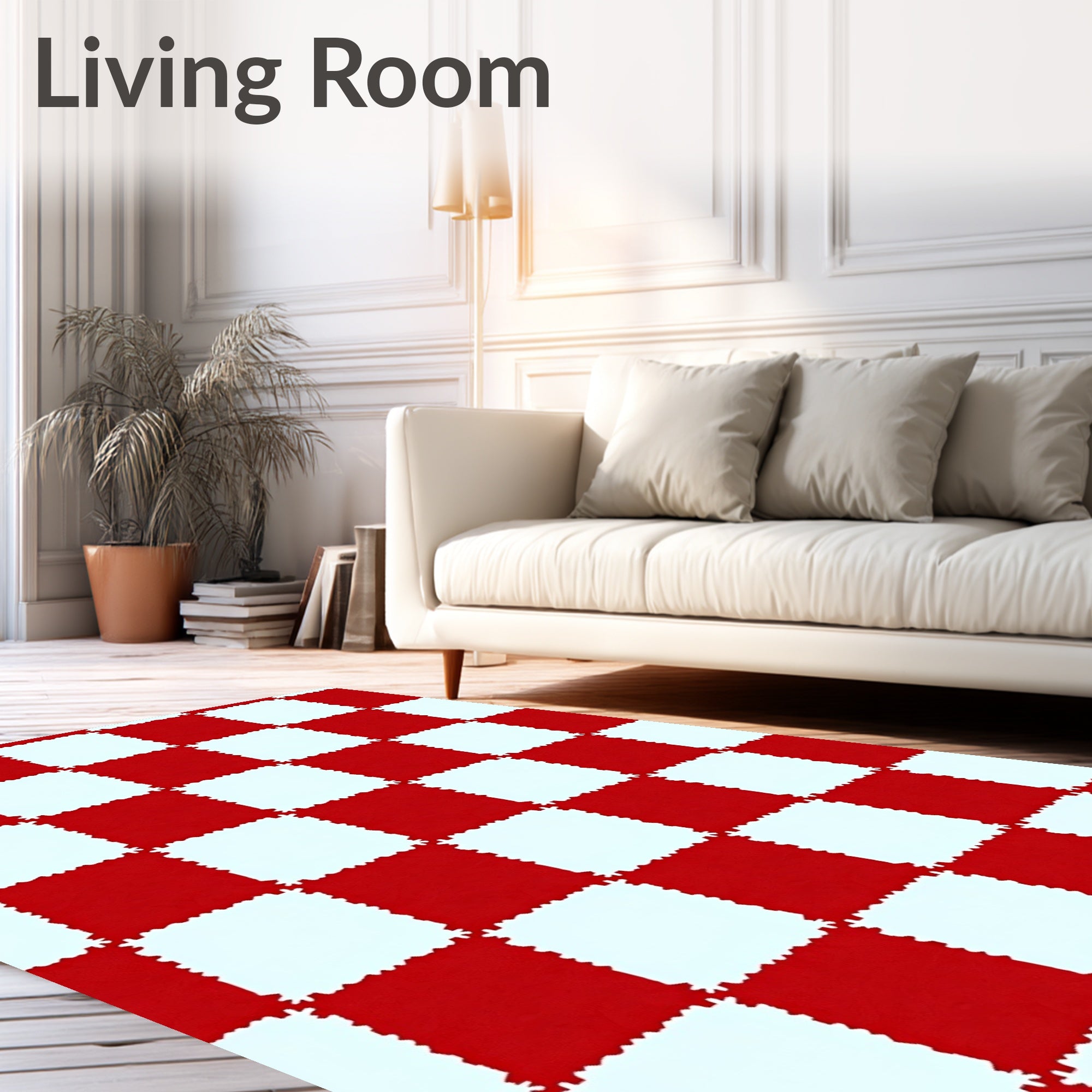 Classic Checkered Red and White Pattern Rug