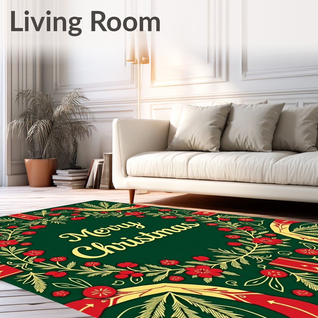 Festive Red Gold Floral Garland Rug