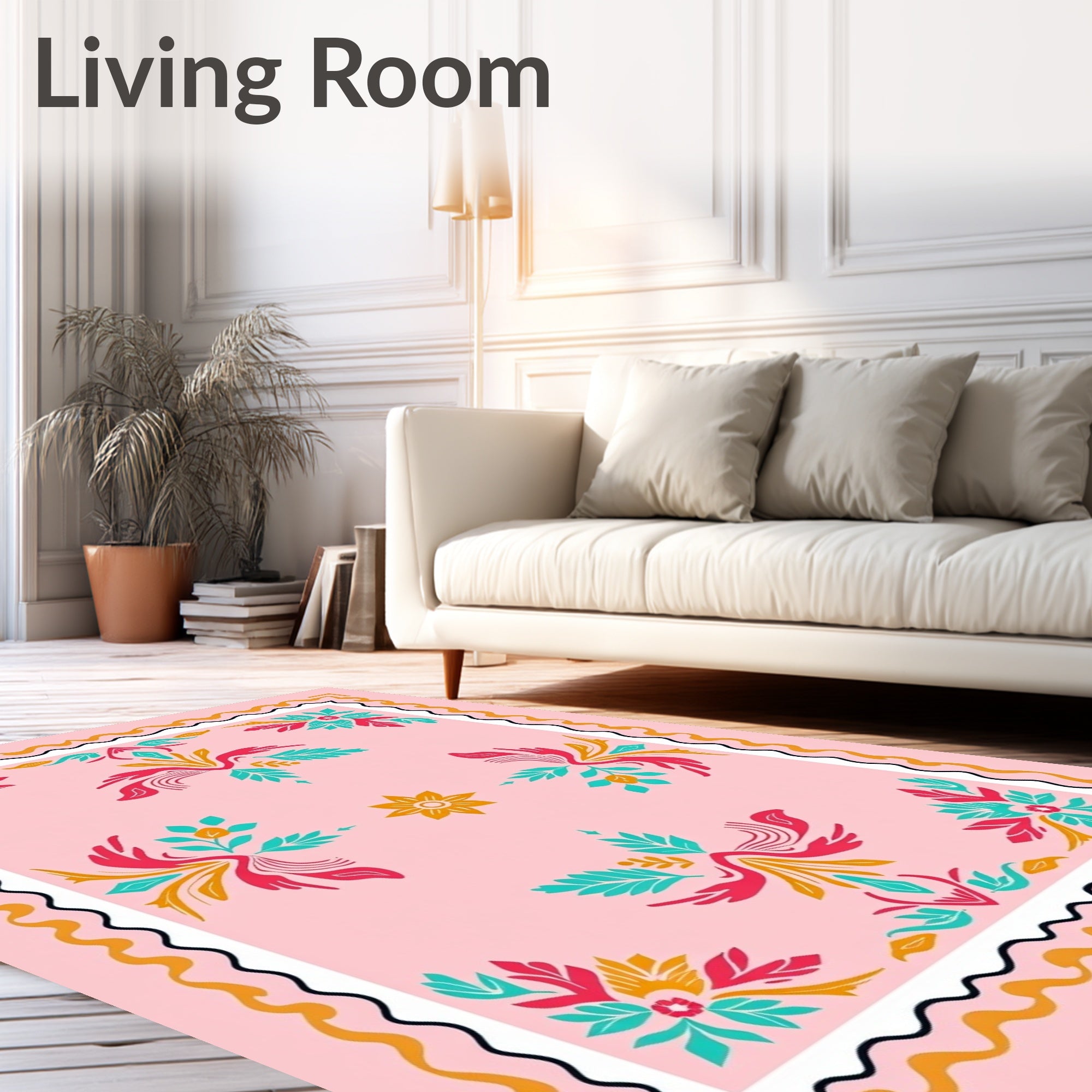 Pink Floral Medallion Pattern Rug