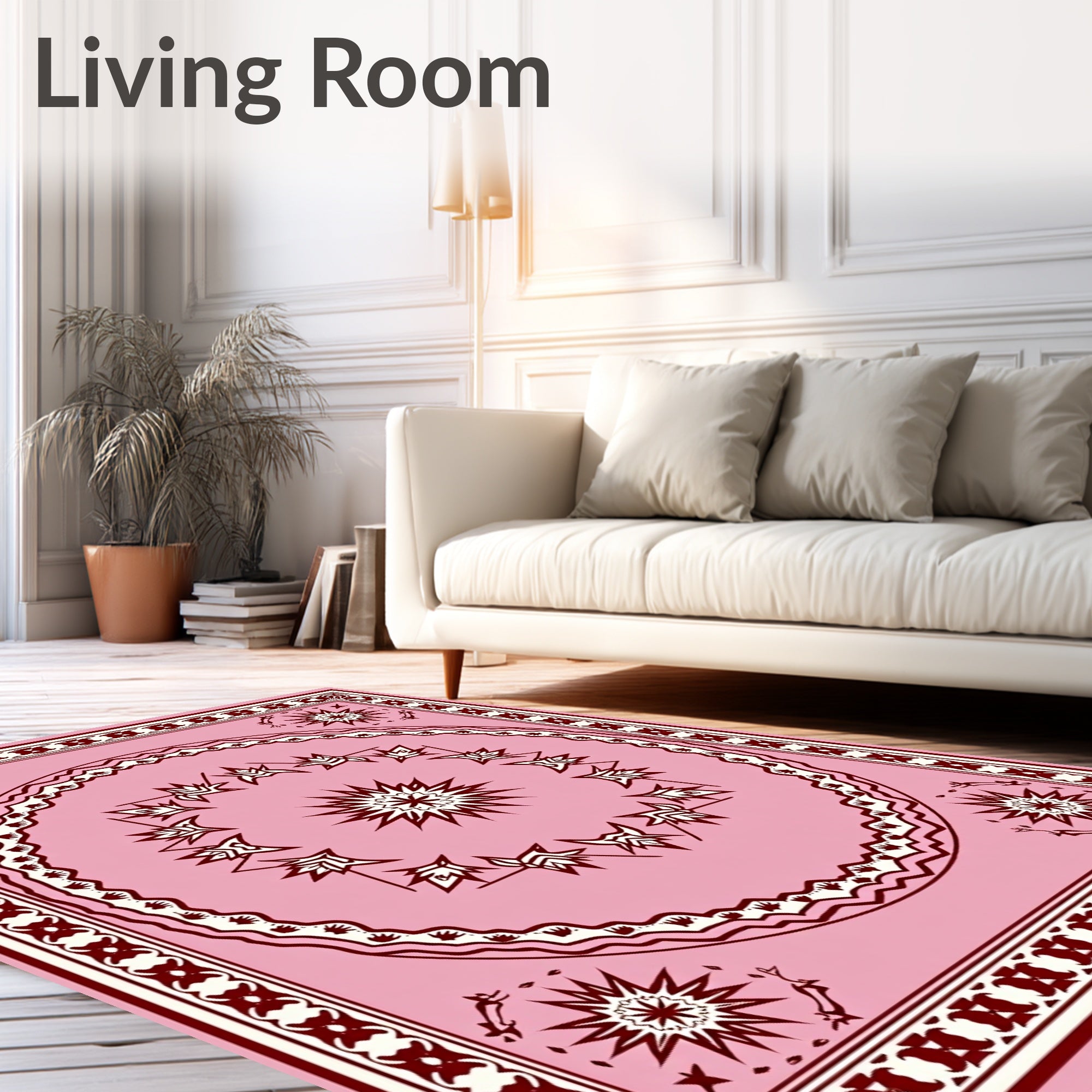 Pink Sunburst Leaf Geometric Design Rug