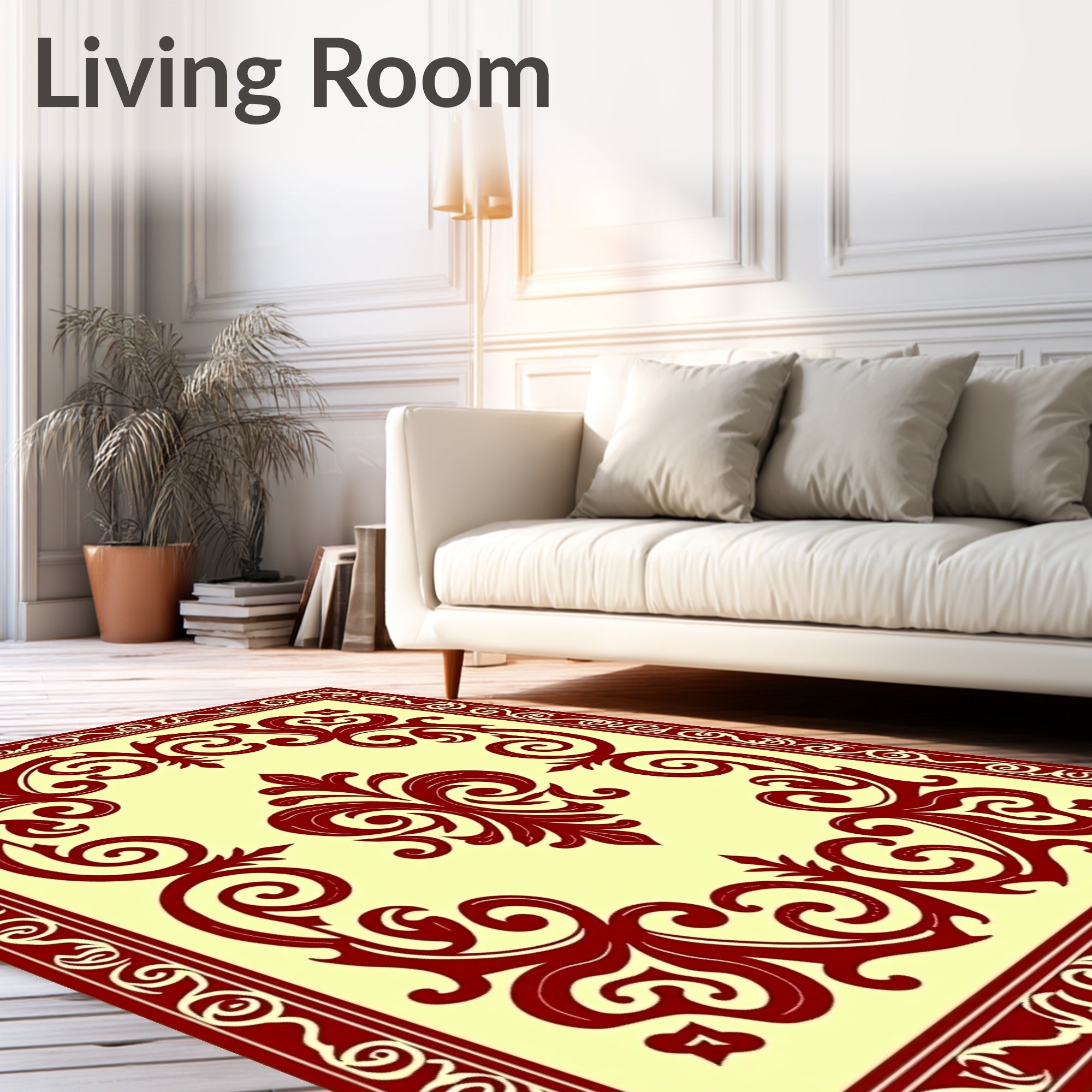 Ornate Red Cream Filigree Design Rug