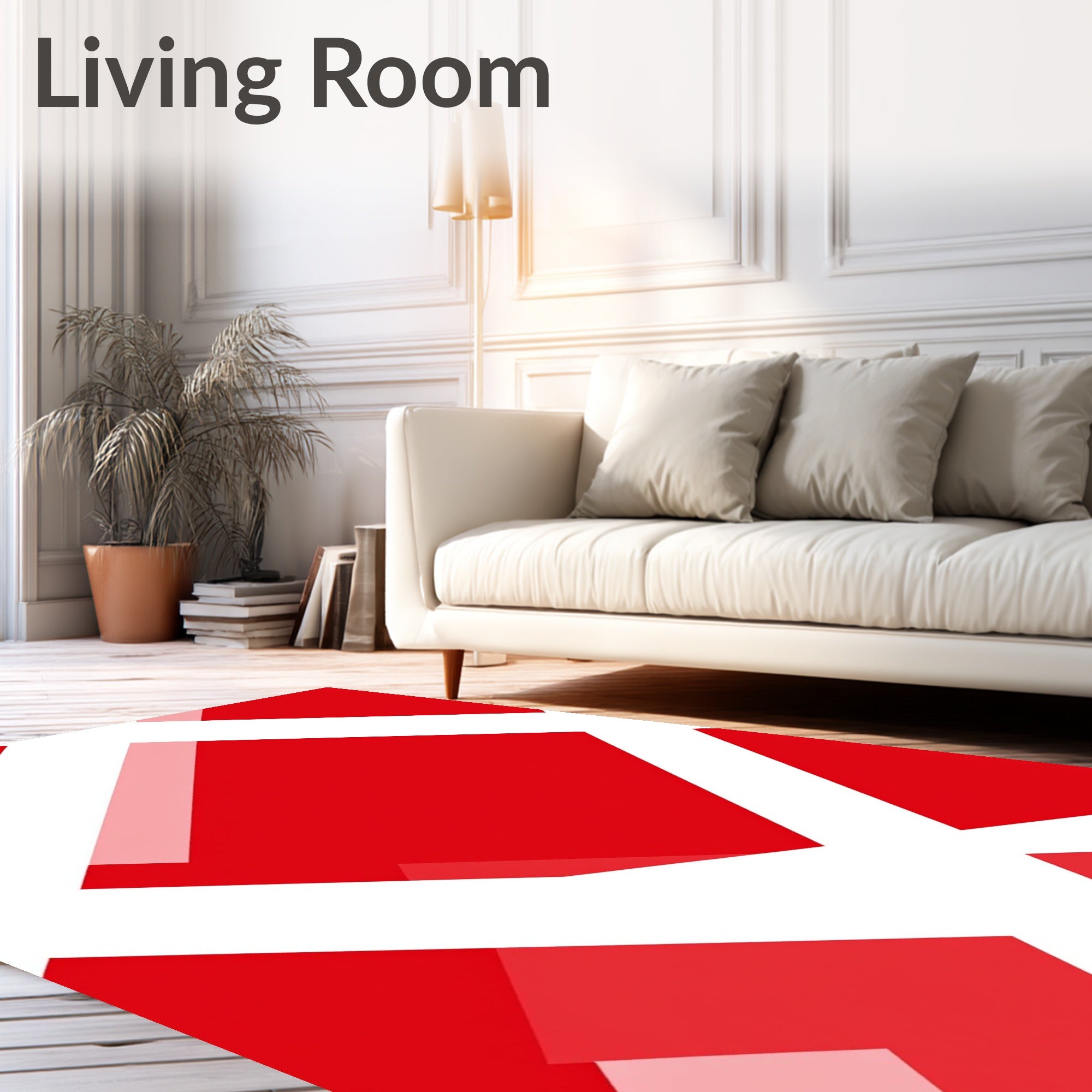 Bold Red White Geometric Design Rug