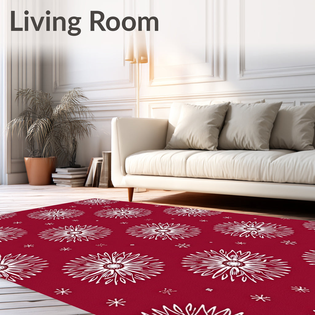 Floral Starburst Patterned Red Rug
