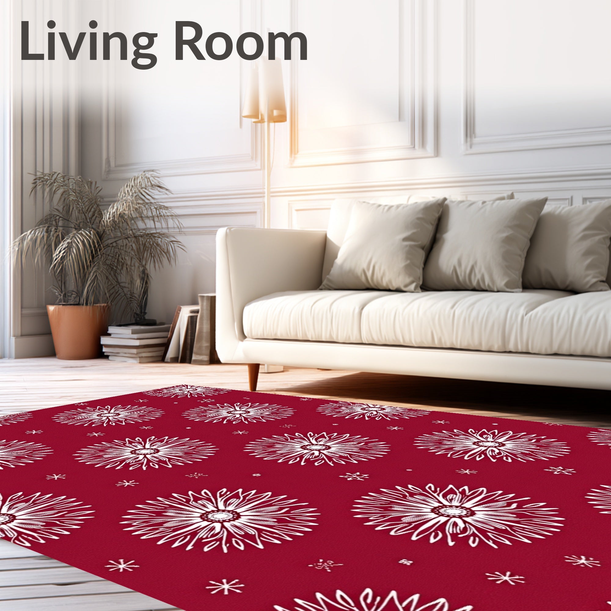 Floral Starburst Patterned Red Rug
