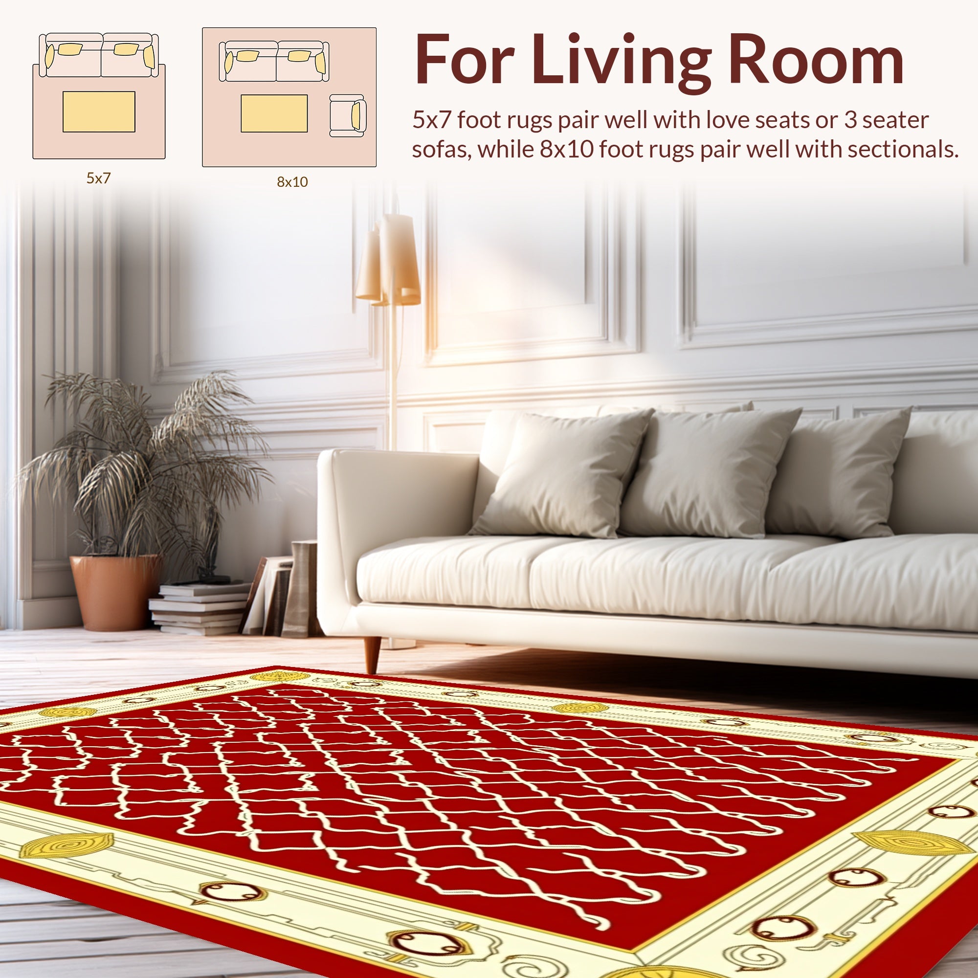 Red Lattice Bordered Decorative Design Rug
