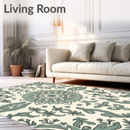 Damask Inspired Floral Scrollwork Design Rug