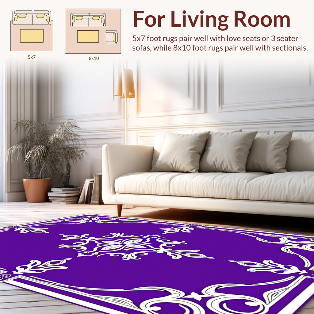 Elegant Purple White Floral Border Rug