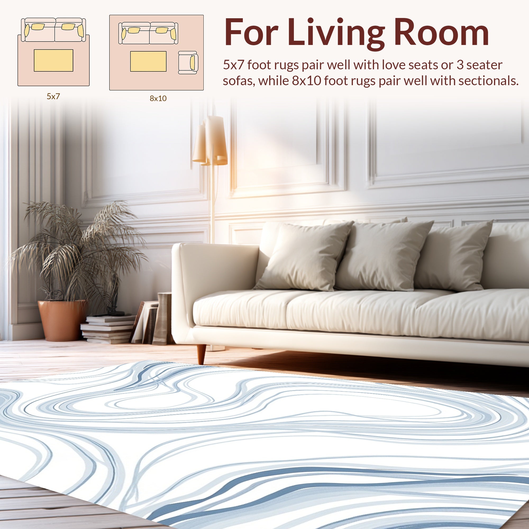 Abstract Blue Swirls Pattern Rug