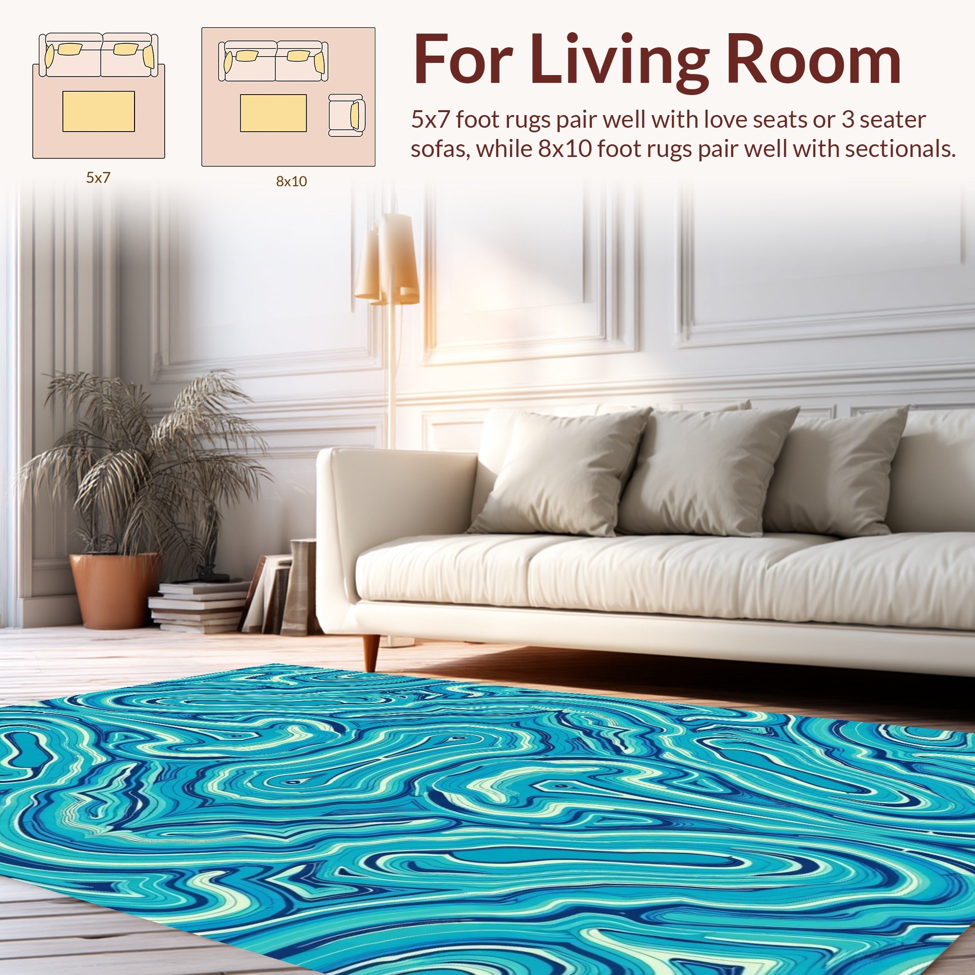 Abstract Blue Wavy Organic Pattern Rug