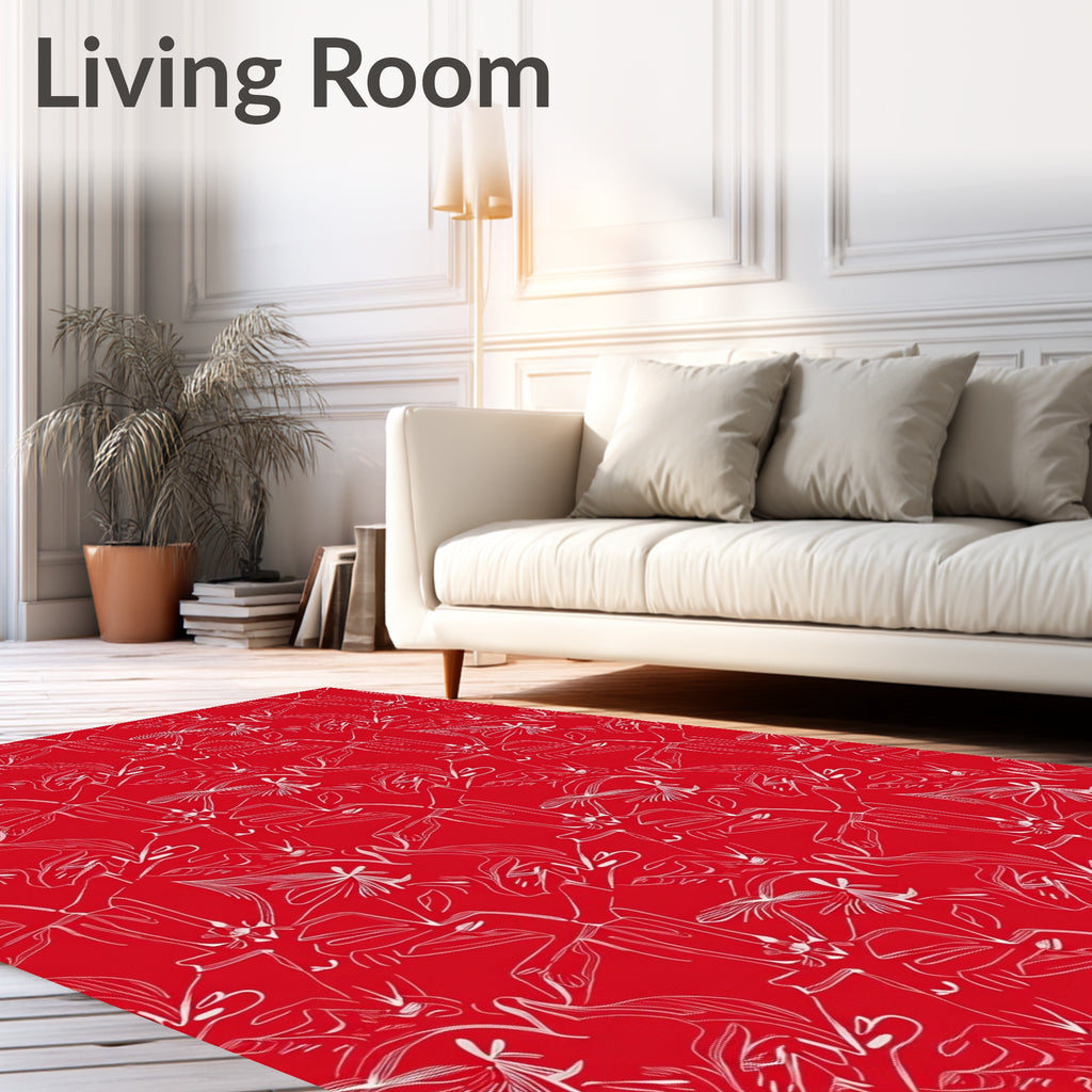 Abstract Floral Line Art Crimson Rug