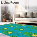 Turquoise With Green Yellow Floral Swirls Rug
