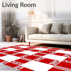 Red White Geometric Check Design Rug