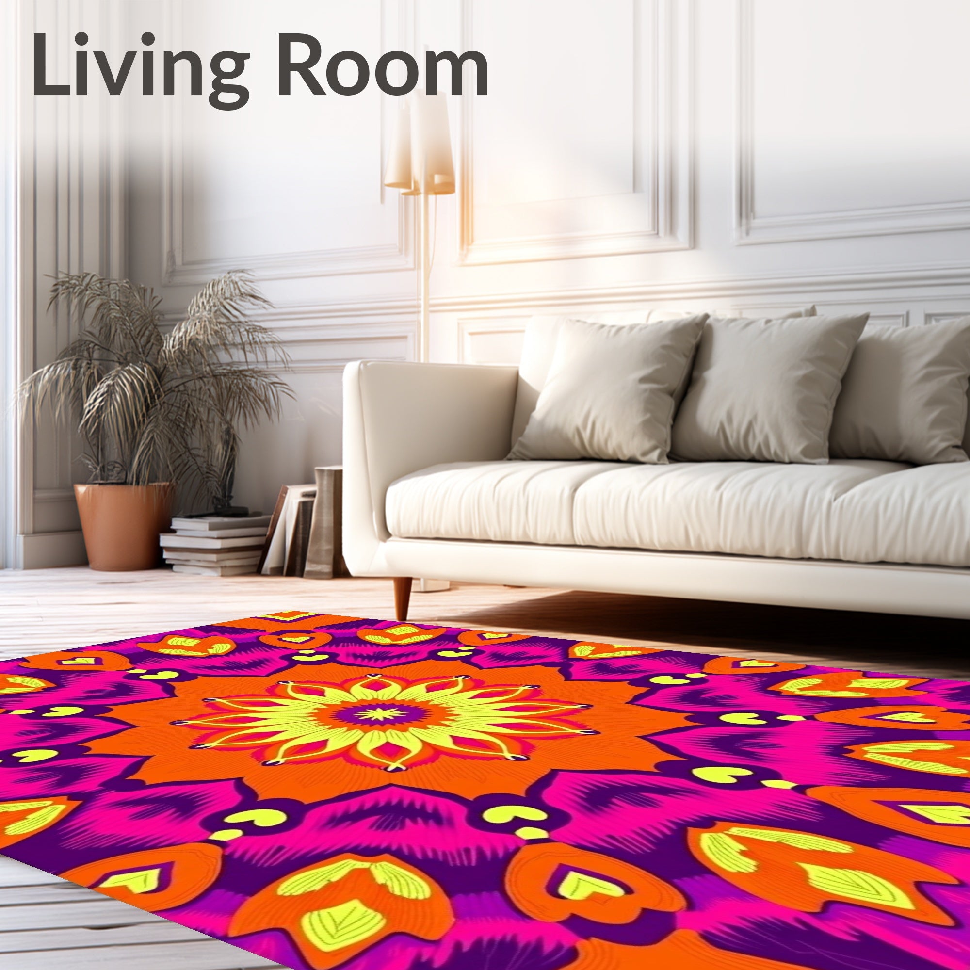 Vibrant Orange Pink Mandala Pattern Rug