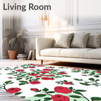 Classic Red Rose Floral Branch Pattern Rug