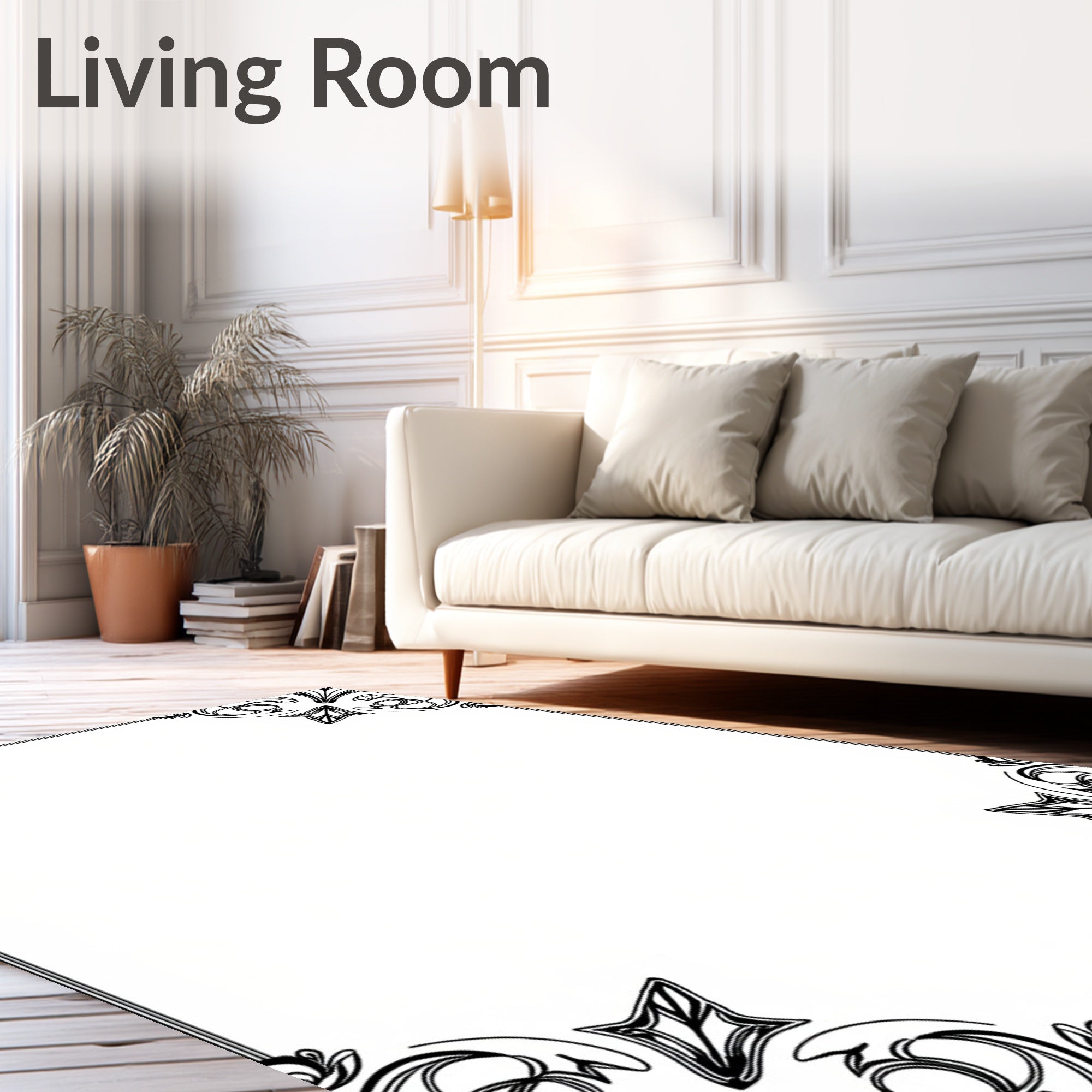Classic Black Swirl Corner Pattern Rug