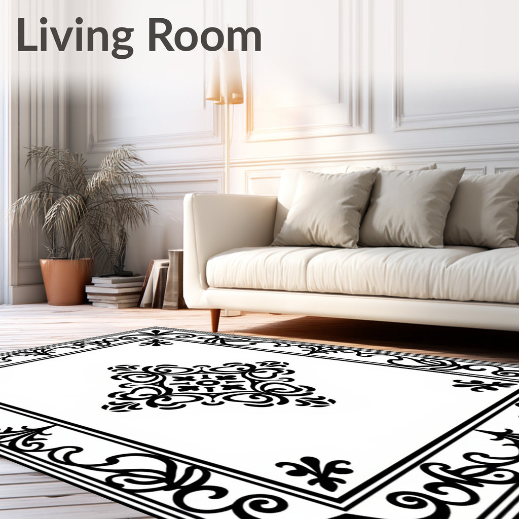 Classic Black Floral Medallion Design Rug