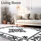Classic Black Floral Medallion Design Rug