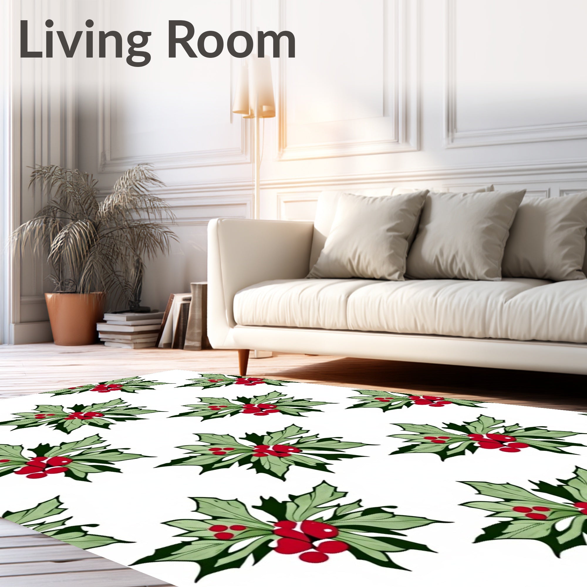 Spiky Green Leaves Red Berries Scatter Rug