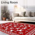 White Reindeer Snowflake Festive Pattern Rug